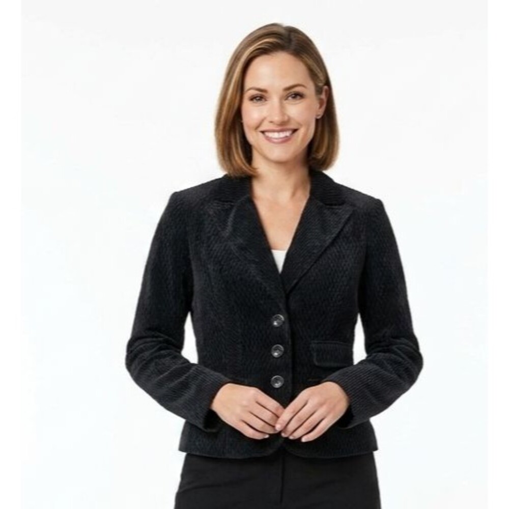 Calvin Klein Women's M Blk Textured Corduroy Blazer Jacket Diamond Quilt WF35J3